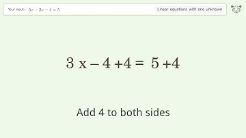 Linear equation with one unknown: Solve 5x-2x-4=5 step-by-step solution