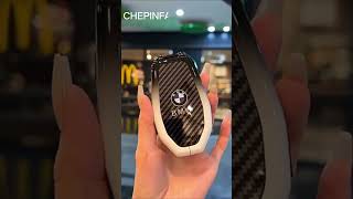 Metal car key protect cover for BMW, carbon fiber element design #bmw #bmwcar #bmwcarbonfiber