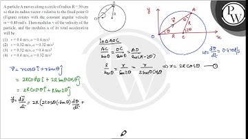 A particle A moves along a circle of radius \( R=50 \mathrm{~cm} \) so that its radius vector \(....