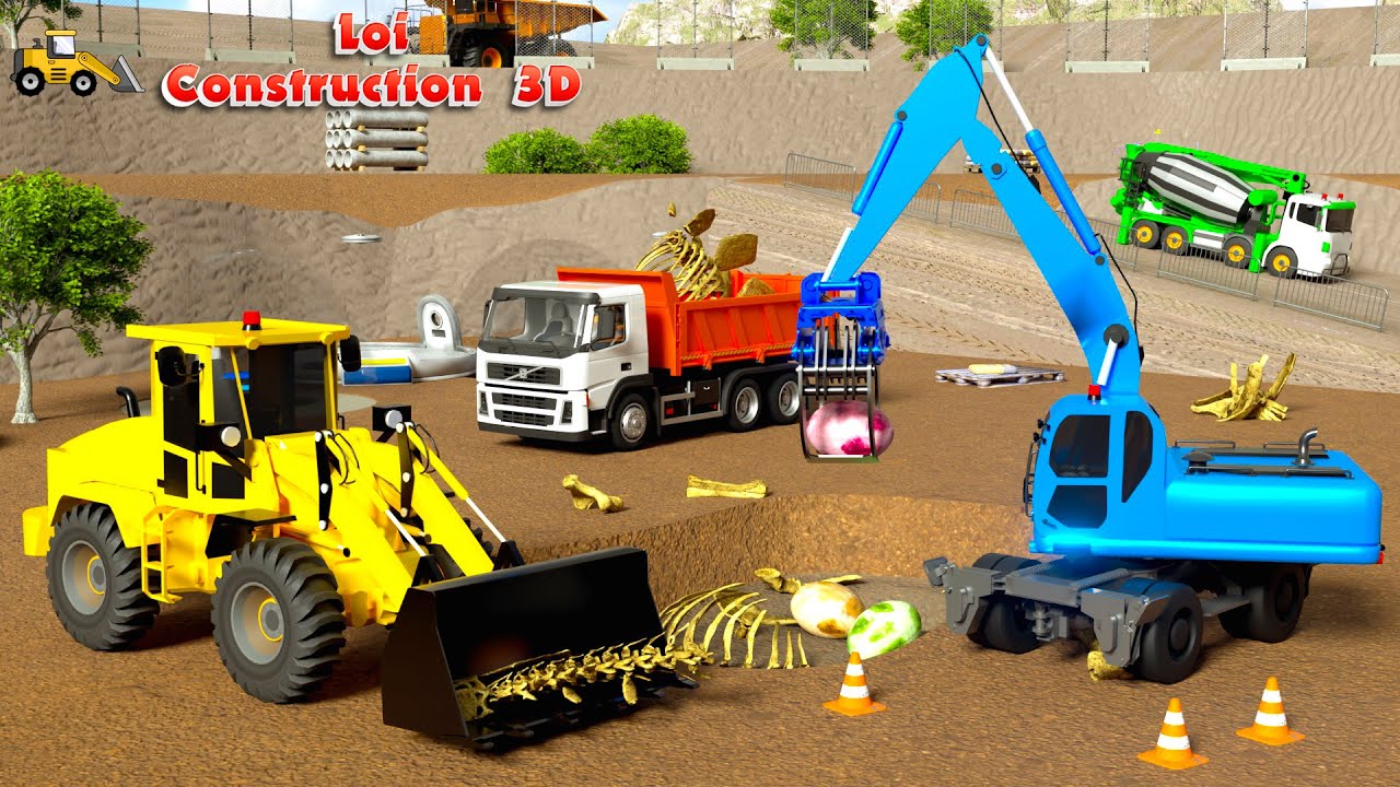Excavating Dinosaur Eggs with Excavator & Bulldozer! Construction Simulator