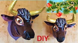 С объяснением! DIY Бык, символ 2021 из комков газет, a bull, symbol 2021