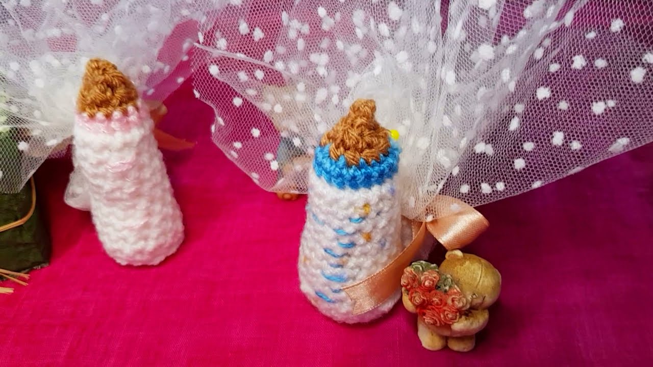 Μπομπονιέρα πλεκτό μπιμπερό - Knitted baby bottle bonbonniere