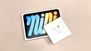 Unboxing iPad mini 6 + AirPods + Accessories 📱✨فتح صندوق ايباد ميني 6