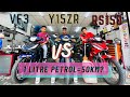 Y15zr VS Rs150 VS Vf3 | Satu Liter minyak ride 50km ? Siapa Menang ? | Real TEST