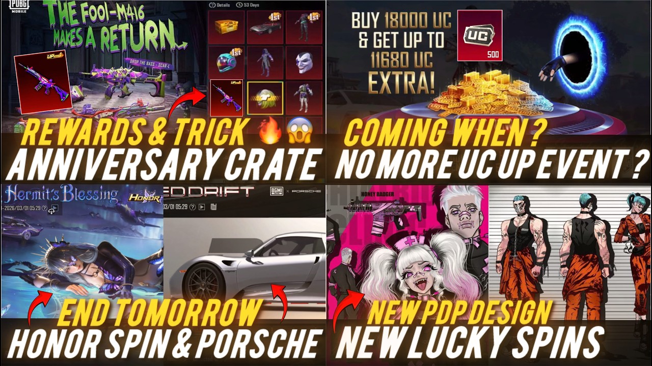 🔴NO UC UP EVENT ?🔥😱M416 FOOL COMING BACK🔥✅NEW LUCKY SPIN TOMORROW🔥HONOR SPIN & PORSCHE END TODAY 🔥
