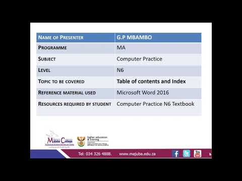 Computer Practice-N6 Table of contents by: Dr. G.P Mbambo - YouTube