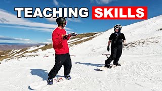 Teaching Snowboarder How to Ride Switch, Ollie & Carve
