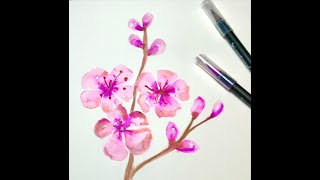 Kirschblüten Aquarell Tutorial Malkurs Blüten Blumen einfach zeichnen malen für Anfänger, rosa