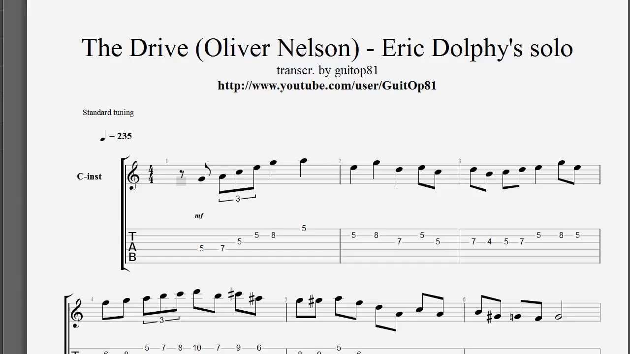 Eric Dolphy solo transcription - The Drive