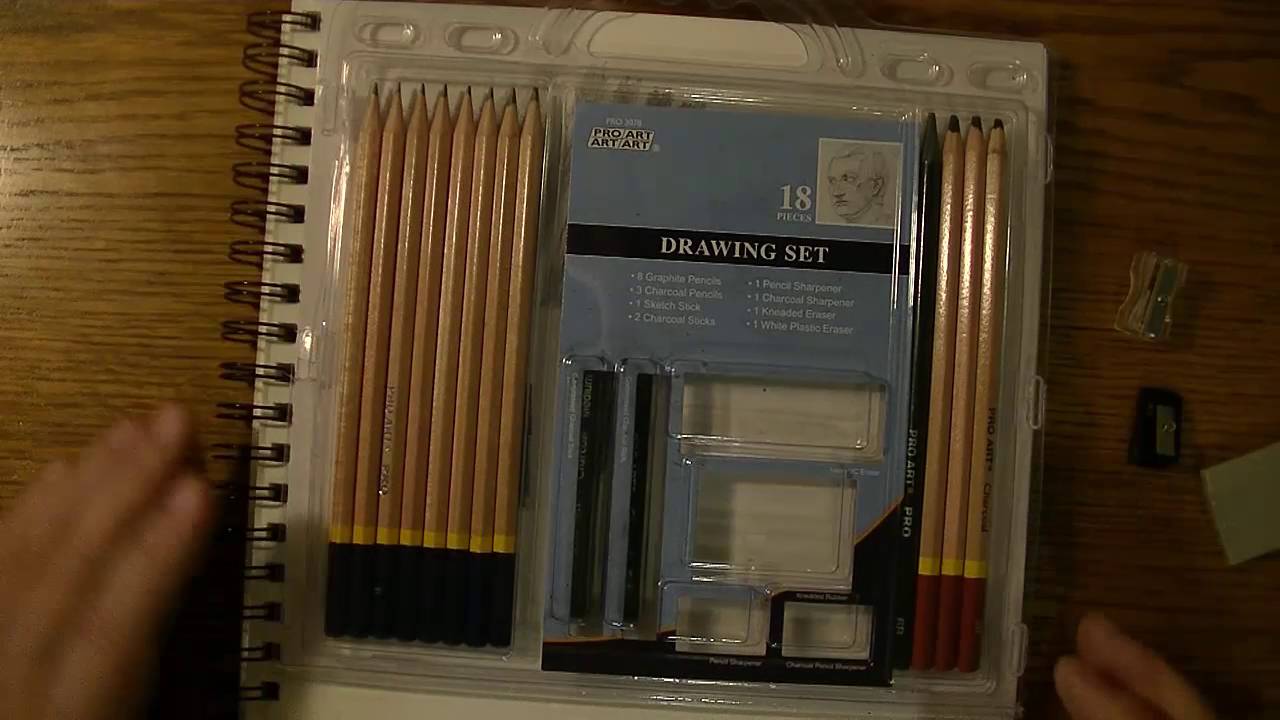 18 Pc Sketch & Drawing Set with Pencils, Charcoals, Erasers