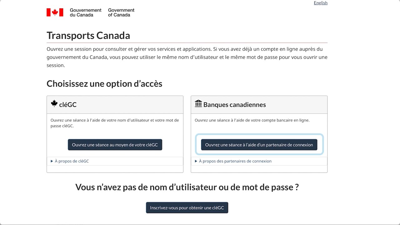 Processus dincription utilisant votre partenaire de connexion   Services de scurit des transports