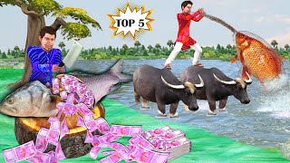 Giant Fish Catching in River Magical Money Fish Hindi Kahani Moral Stories Hindi Funny Comedy Video
