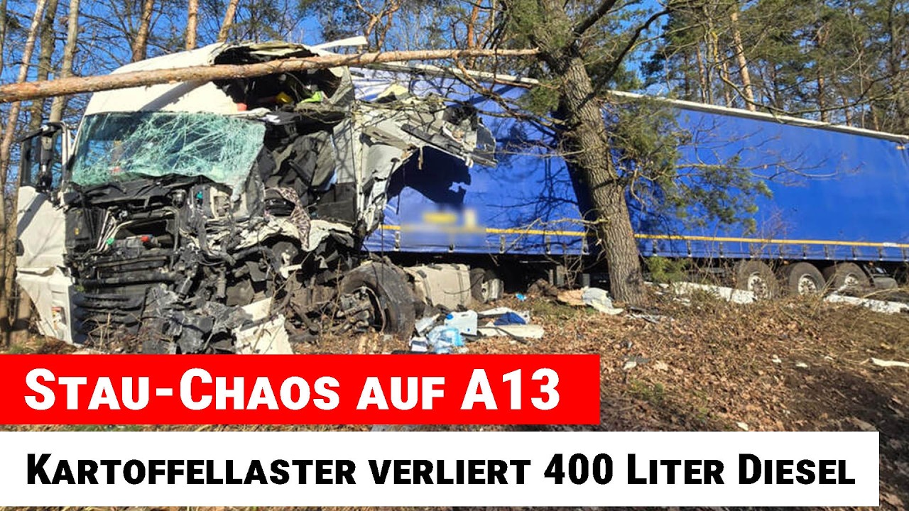 A13 Stau-Chaos: Lkw-Unfall und 400 Liter Diesel-Auslauf zwischen Großräschen und Klettwitz