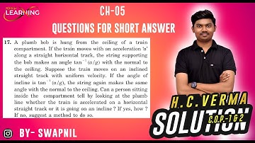 A plumb bob is hung from the ceiling of a train compartment. If the train moves with an acceleration