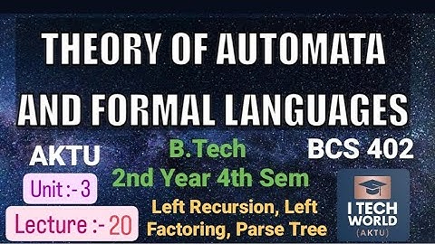 TAFL Unit :-3 (Lec :20)Left recursion, Left factoring, Parse tree BCS402 B.Tech AKTU 2nd Year CSE/IT