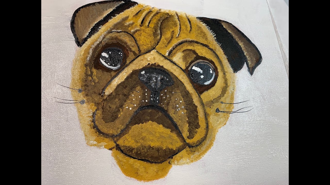 Easy How to paint a Pug Dog in Acrylic Paint Tutorial - YouTube