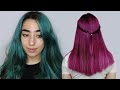 GREEN TO DARK PINK Hair Transformation | NO BLEACH | Ft. Crazy Colour