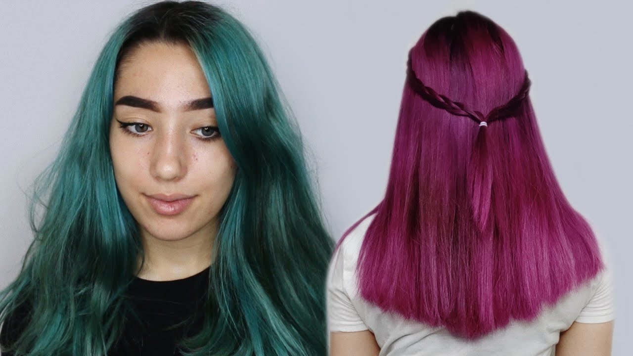 GREEN TO DARK PINK Hair Transformation | NO BLEACH | Ft. Crazy Colour -  YouTube