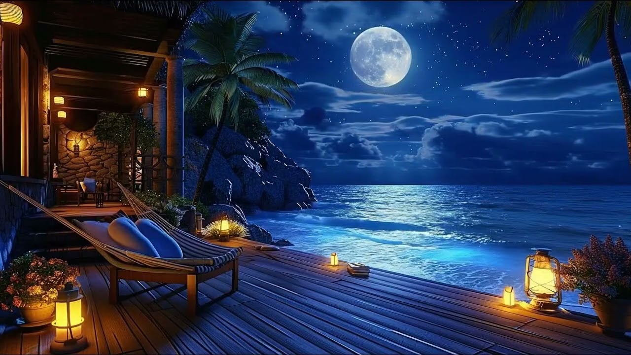 Calm Night Piano 🎹 Ocean Waves & Insect Sounds to Relax, Meditate & Sleep Deeply