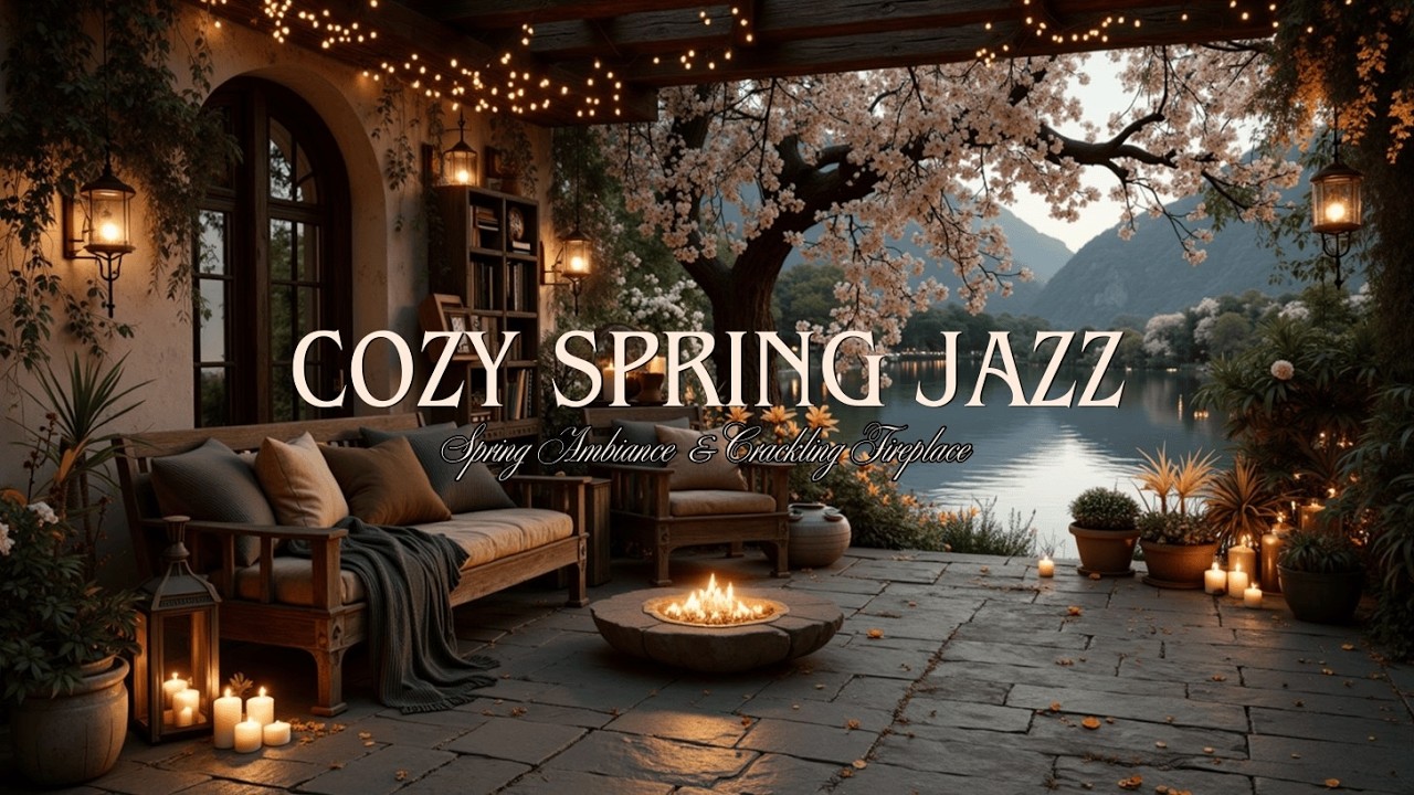 Уютный Джаз Релаксация ~ Весенняя Атмосфера и Треск Камина