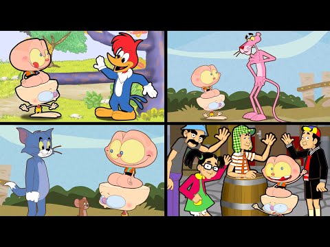 Mongo e Drongo em 4 episódios de séries antigas:  pica-pau, Tom e Jerry, Pantera cor de rosa, Chaves