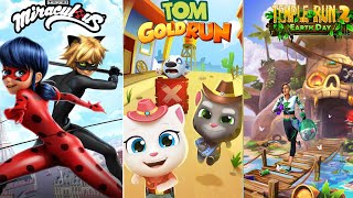TALKING TOM GOLD RUN VS TEMPLE RUN  2 VS MIRACULOUS LADYBUG AND CAT NOIR GAMEPLAY screenshot 4