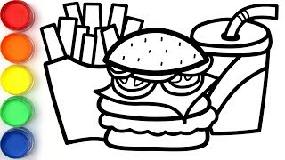 Hamburger Soft Drink French Fries Coloring and Drawing Learn Colors for Kids screenshot 4