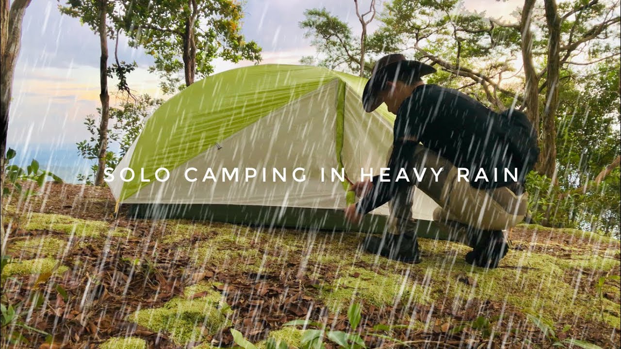 SOLO CAMPING • CAMPING IN HEAVY RAIN • RELAXING IN THE TENT WITH RAIN ...