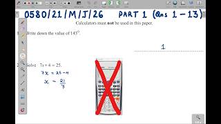 0580/21/M/J/26 - PART 1 (Qns 1 to 13) | IGCSE EXTENDED MATHEMATICS PAPER 21 MAY/JUNE 2026