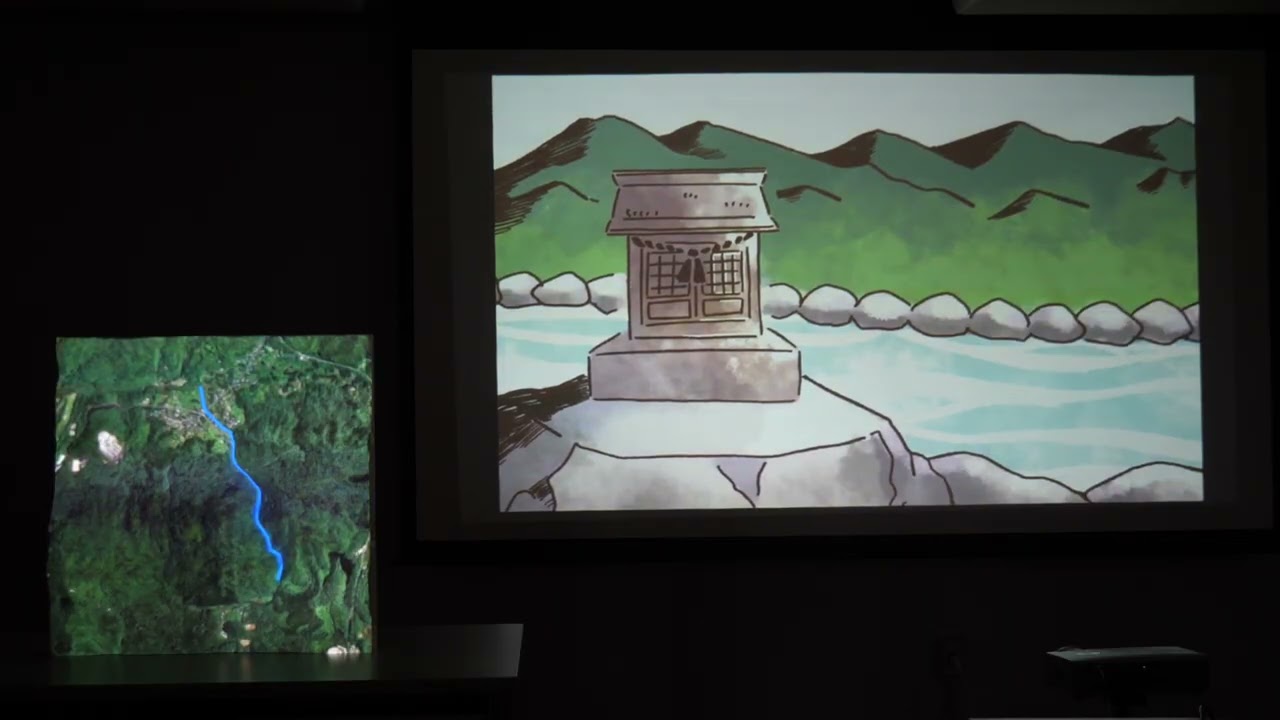 蛇ヶ洞川のジオラマ×大蛇伝説のプロジェクションマッピング！（正面）