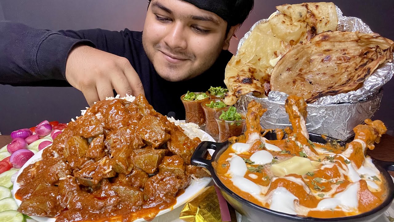 SPICY MUTTON KEEMA KALEJI WITH BUTTER CHICKEN +BUTTER NAAN AND BASMATI RICE | MUKBANG | EATING SHOW