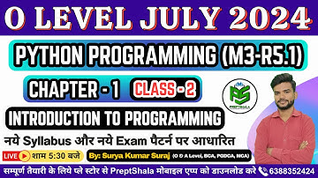 Day-2 || Python Programming (M1-R5.1) O Level || Python Programming M1-R5 For O Level || PreptShala