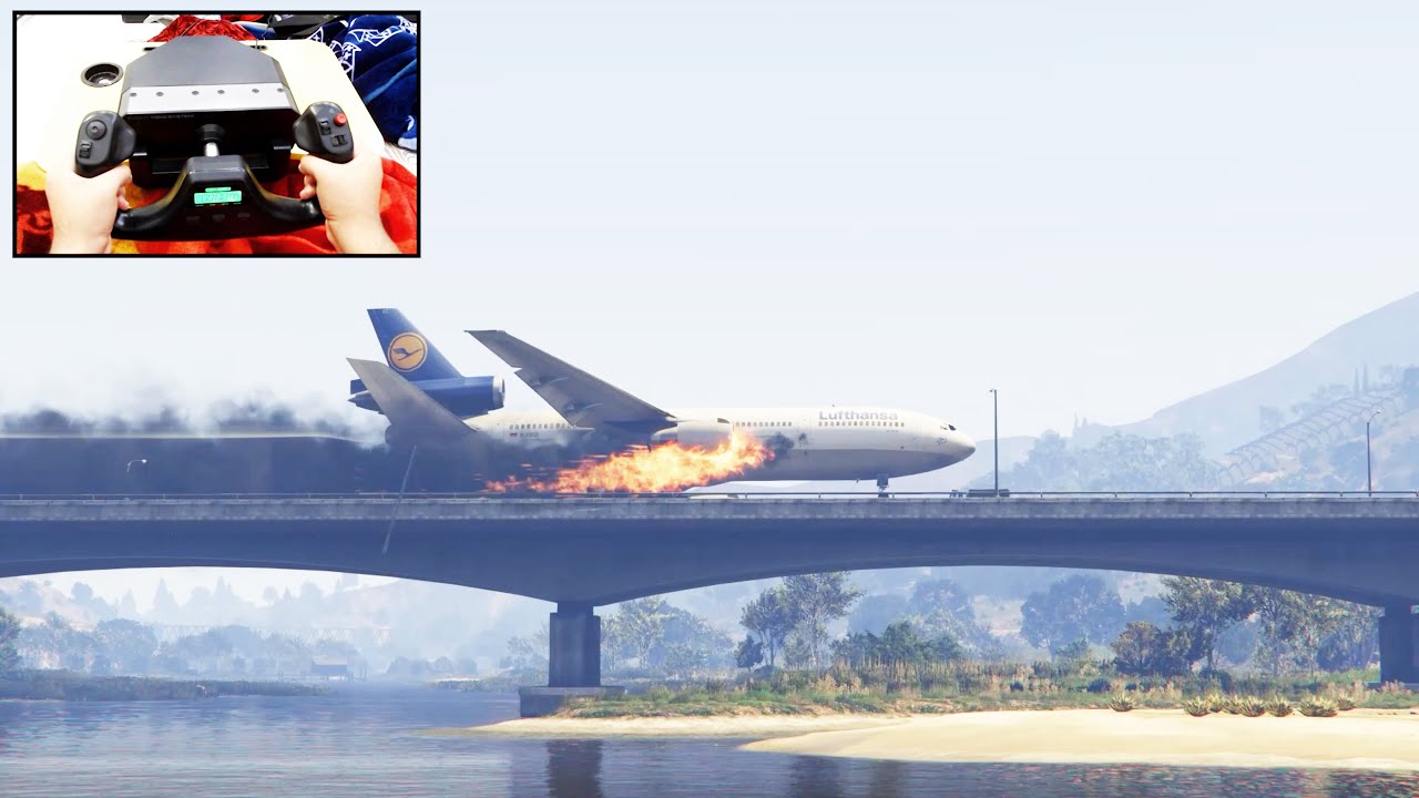 Airplane 'Master Landing on Busy Bridge' after HIT by Fighter Jet GTA