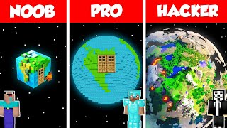 INSIDE EARTH PLANET BASE HOUSE BUILD CHALLENGE - NOOB vs PRO vs HACKER / Minecraft Battle Animation
