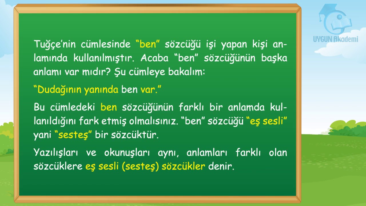 3. Sınıf Türkçe - Eş Sesli Sözcükler - YouTube