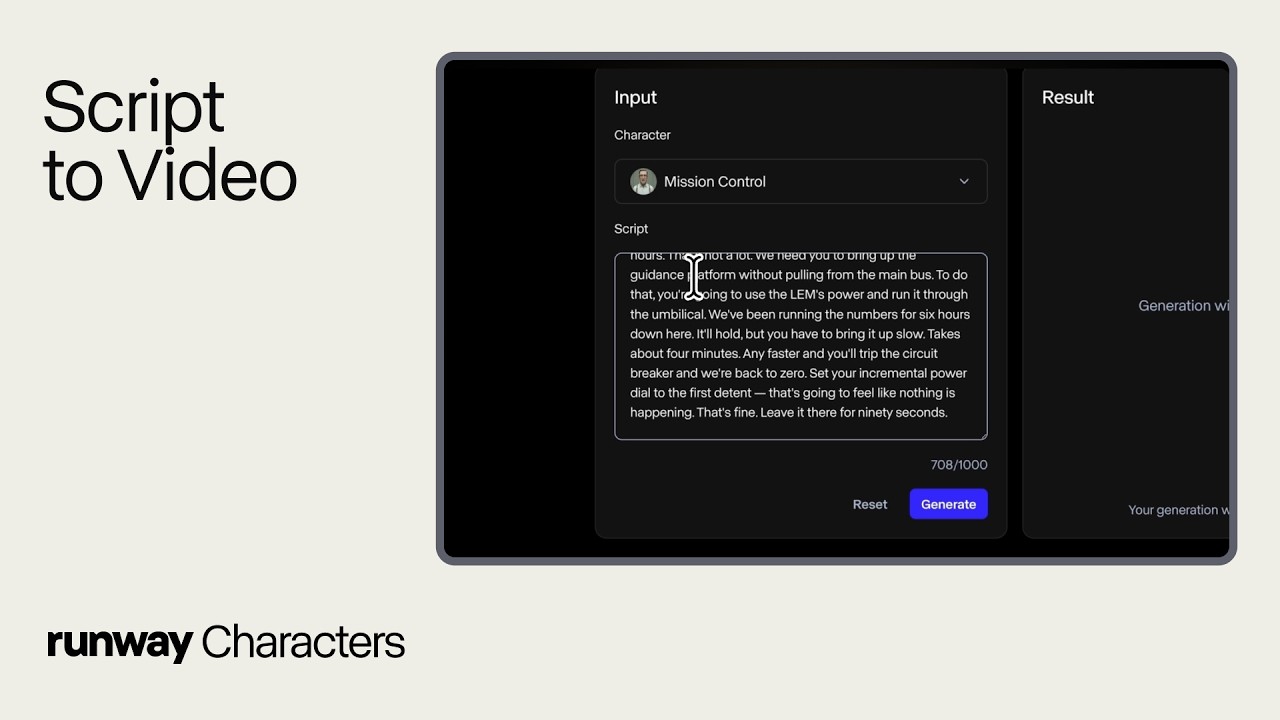 Runway Characters: Script to Video | Runway