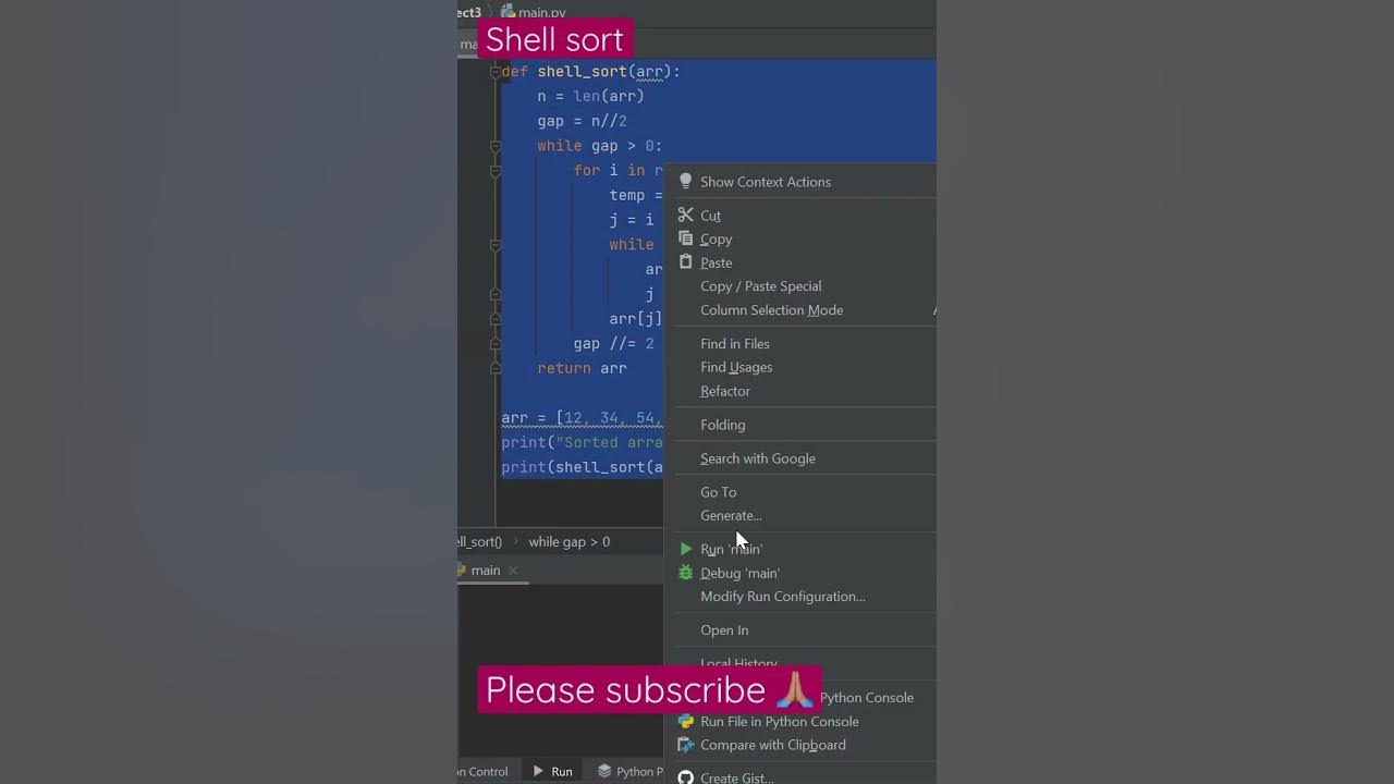 Shell sort implementation in Python - YouTube