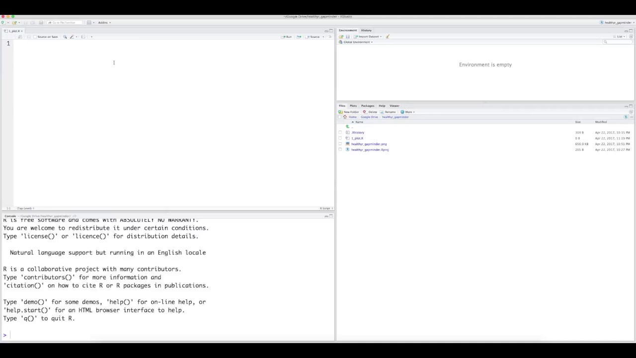 HealthyR demo: RStudio, tidyverse, gapminder