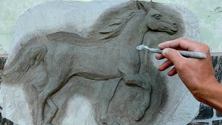 How to make a relief of a floating horse with cement