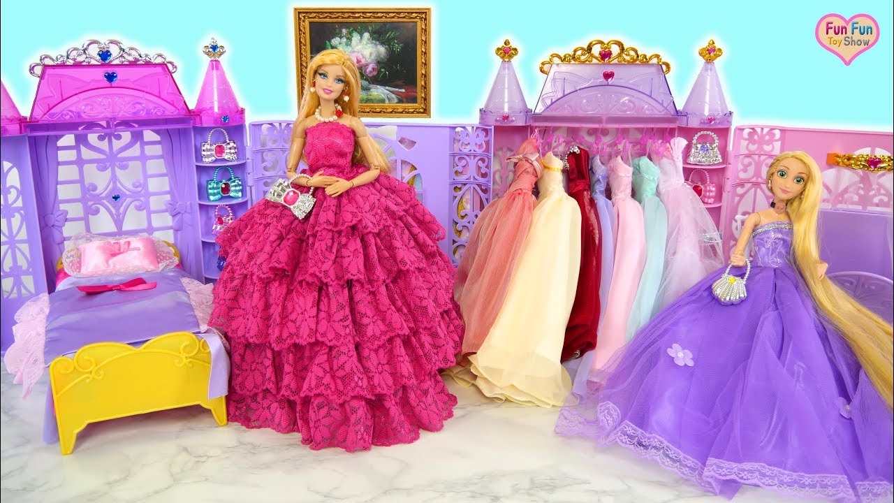 Princess doll Room Barbie  Rapunzel  Morning Dress up Kamar 
