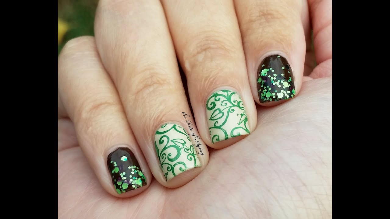Stamped Green Leaves Nail Art RAFriendly Tutorial YouTube