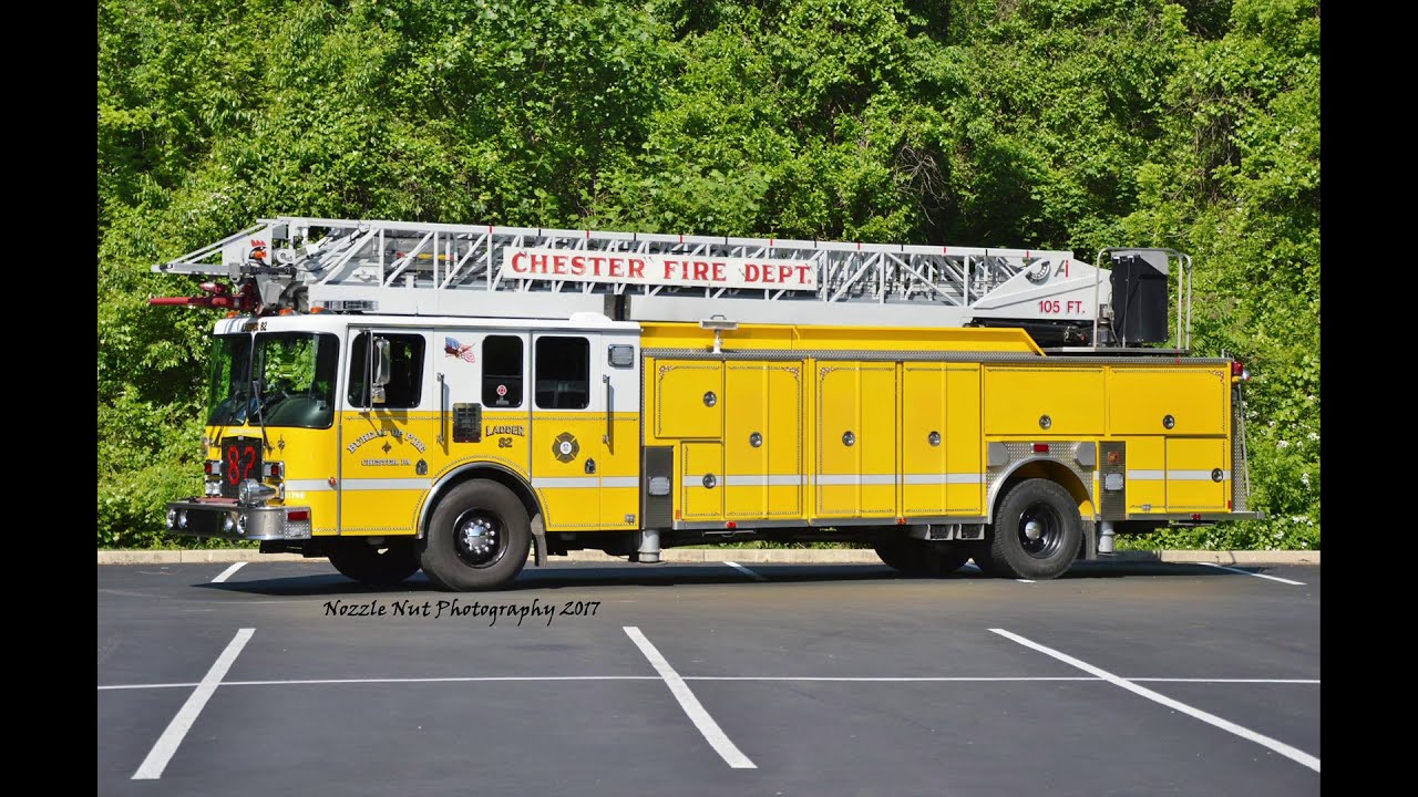 Chester Fire Department Engine 82, Retired Tower 82, Ladder 84, Engine