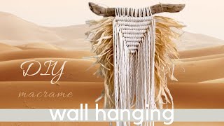 DIY macrame wall hanging tutorial, easy triangle geometric pattern with raffia, boho home decor Profile