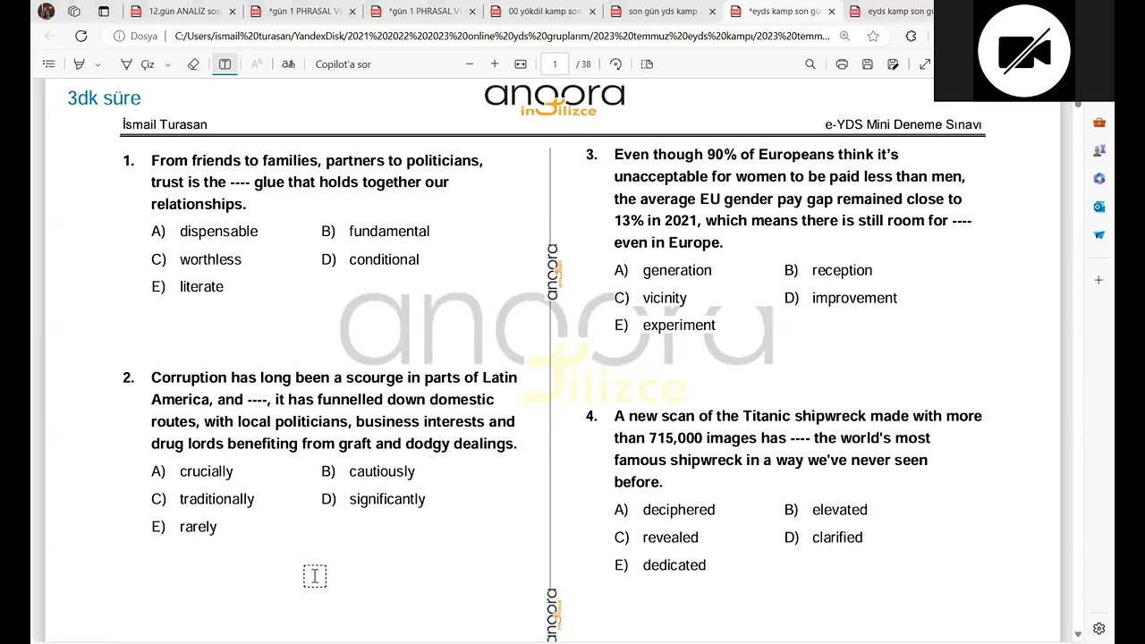 E-YDS SINAV ÖNCESİ GENEL TEKRAR