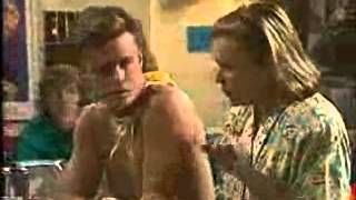 Matt shirtless in diner