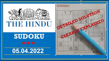 How to Solve 3 Star Hindu  Sudoku Apr 05, 2022 -  Step By Step Solution