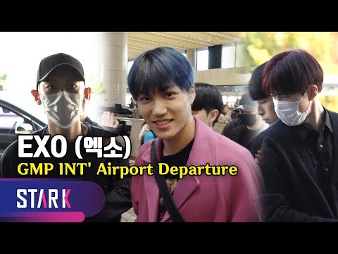 파란 머리에 핑크 코트 소화하는 김카이의 환한 미소 (EXO, 20191017_GMP INT&amp;#39; Airport Departure)