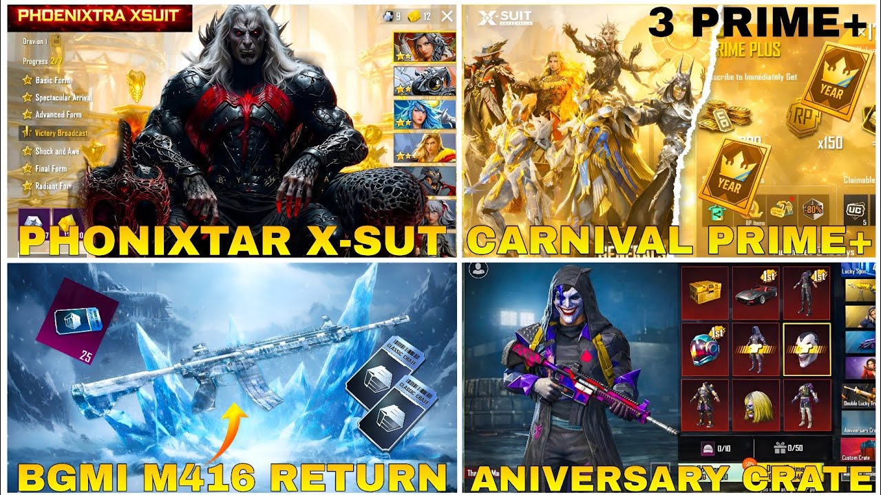 PHONIXTAR X-SUT 4.3 UPDATE | CARNIVAL X-SUT 3 PRIME PLUS TRICKS | BGMI M4 GLACIER | ANIVERSARY CRATE