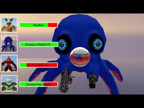The Fish 1 - 45 With Healthbars And Boss Fight (Full Edition) | Octopus Skibidi V2 (Episode 45)