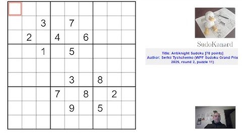 [Eng] Antiknight Sudoku, by Serhii Tyshchenko (WPF Sudoku Grand Prix 2025, round 2, puzzle 11)